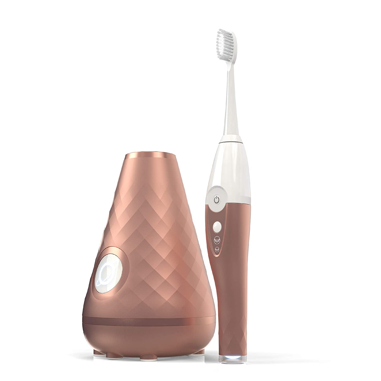Tao Clean Umma Diamond Sonic Toothbrush and Cleaning Station, Electric Toothbrush with Patented Docking Technology, Ergonomic Handle, Dual Speed Settings, Rose Gold