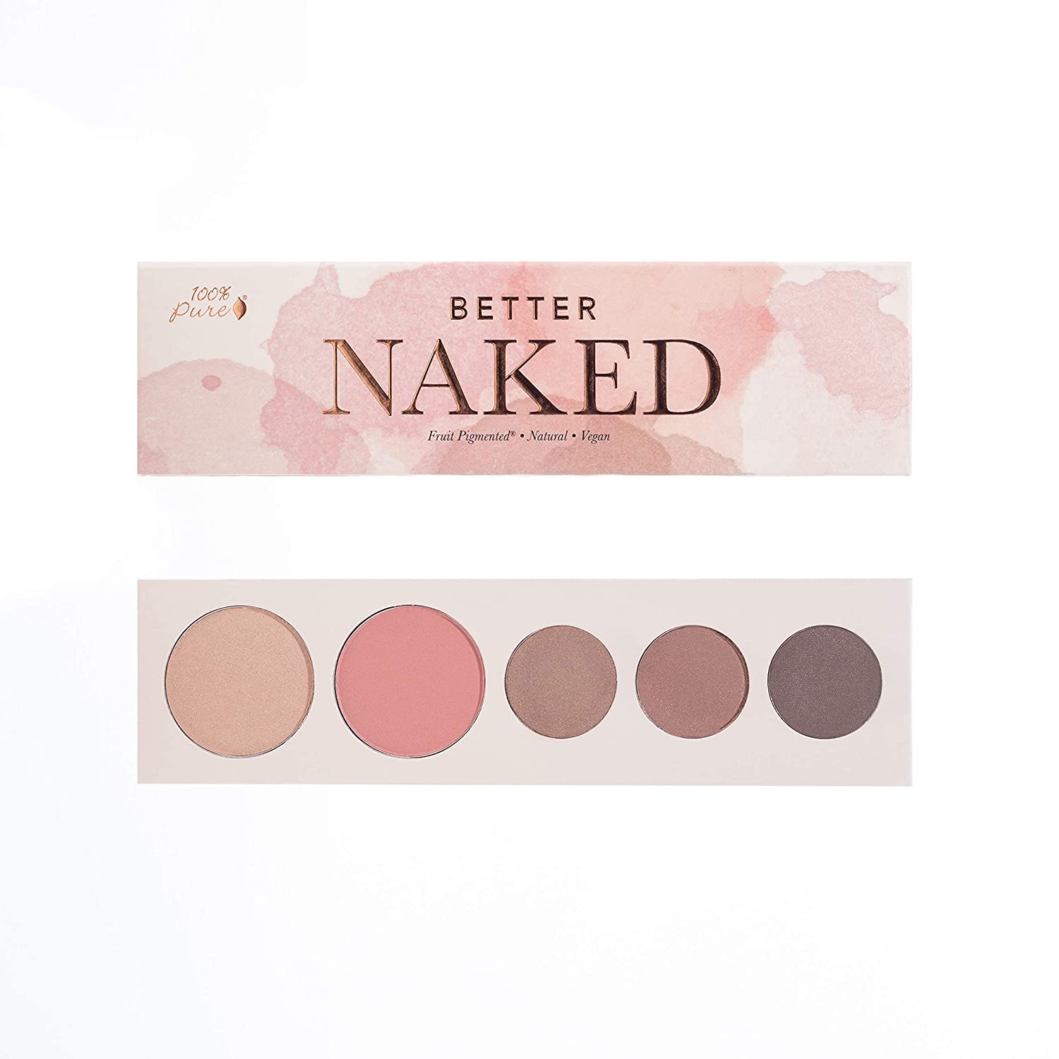 100% PURE Better Naked Makeup Palette All in One Compact 3 Eyeshadow, Blush, Face Highlighter, Fruit Pigmented Natural Nude Neutral Look for All Skin Types - Vegan (Soft Rose, Taupe, Beige Tones)