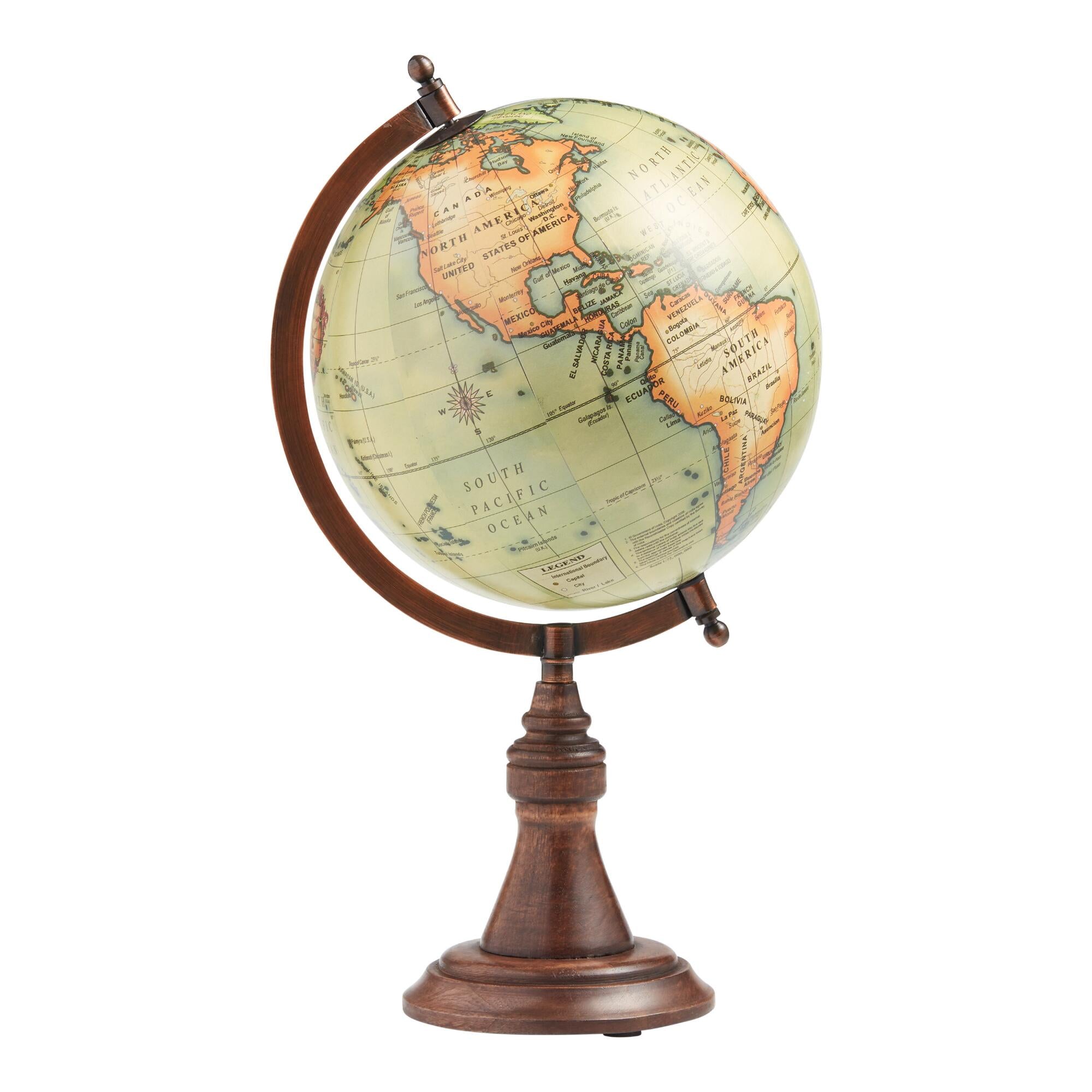 Antique Green Globe With Wood Stand