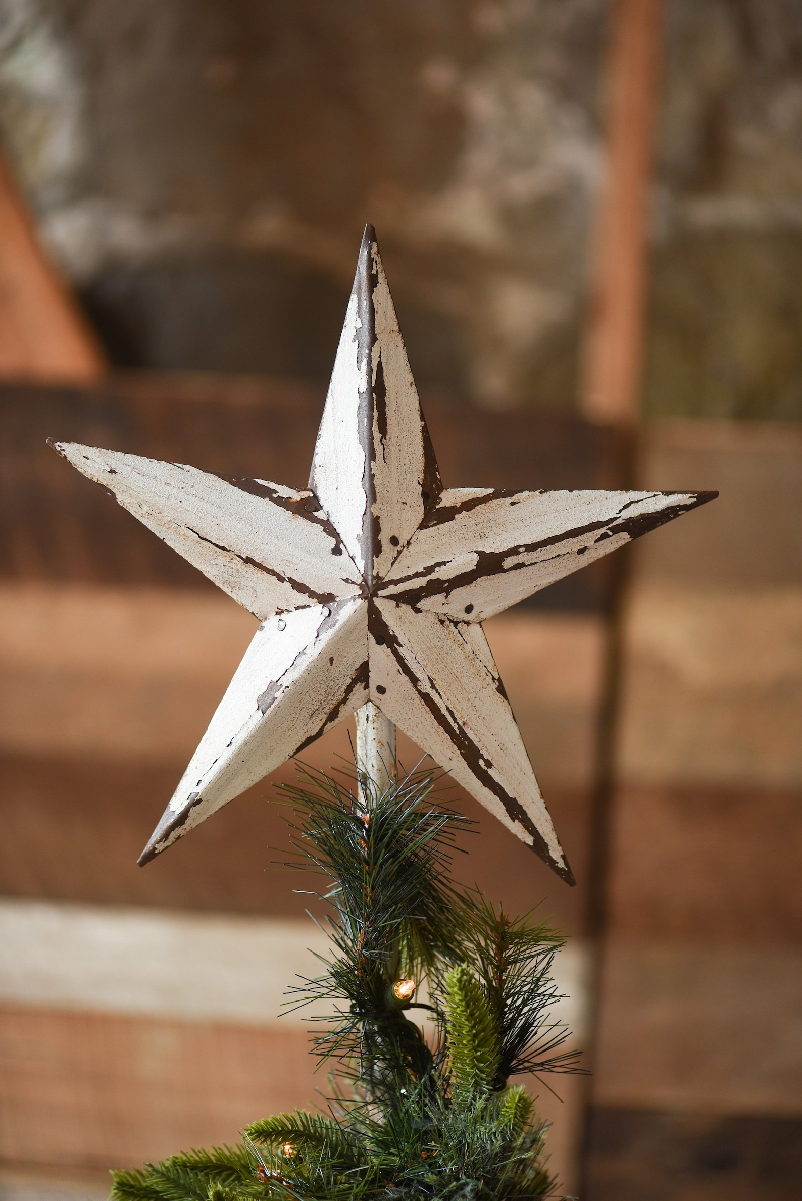White Star Christmas Tree Topper Decoration- 12 inch star tree topper made from white reclaimed metal