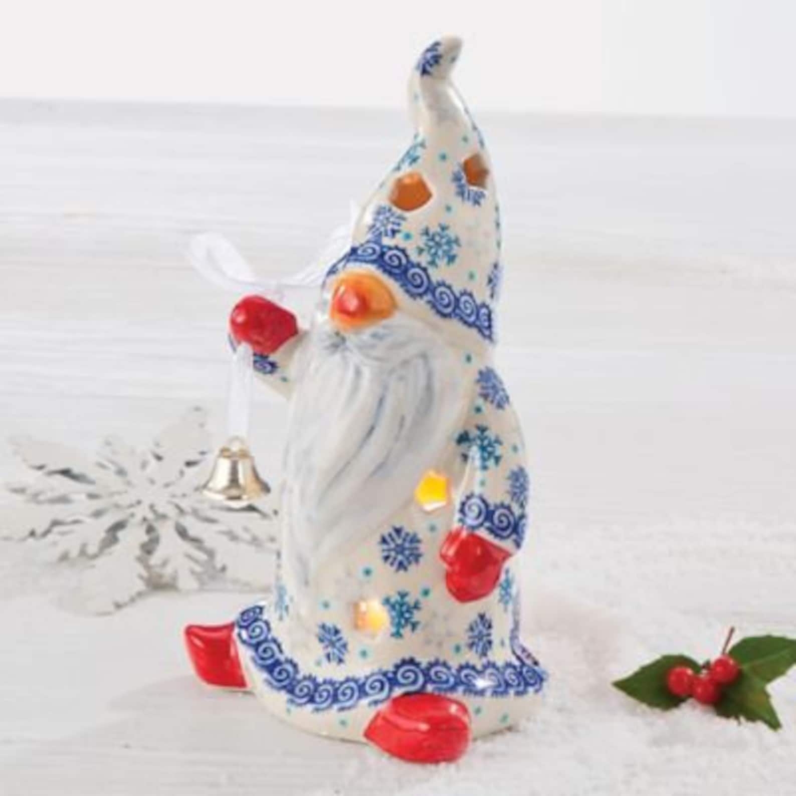 Polish Pottery ''Snowy & Bright'' Tall Gnome Luminary